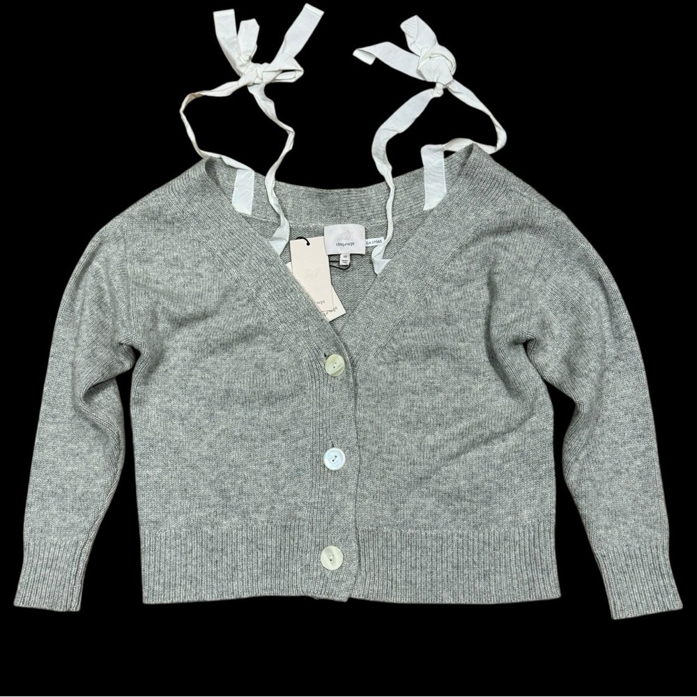 Cinq A Cept Sz XS Dash Cardigan Gray Button-Up Sweater Off shoulder Wool Cozy - Picture 2 of 6